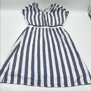 Orange Creek Women's Stripe‎ Midi Dress Small Blue White Belted Sheath dress
